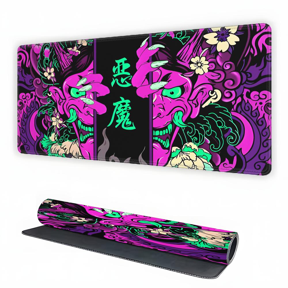 80x40 Japanese Samurai Devil Gaming Mousepad Oni Mask Speed Desk Mat Anime Ghost Face Theme Keyboard Gamer Mouse Pad For Esports