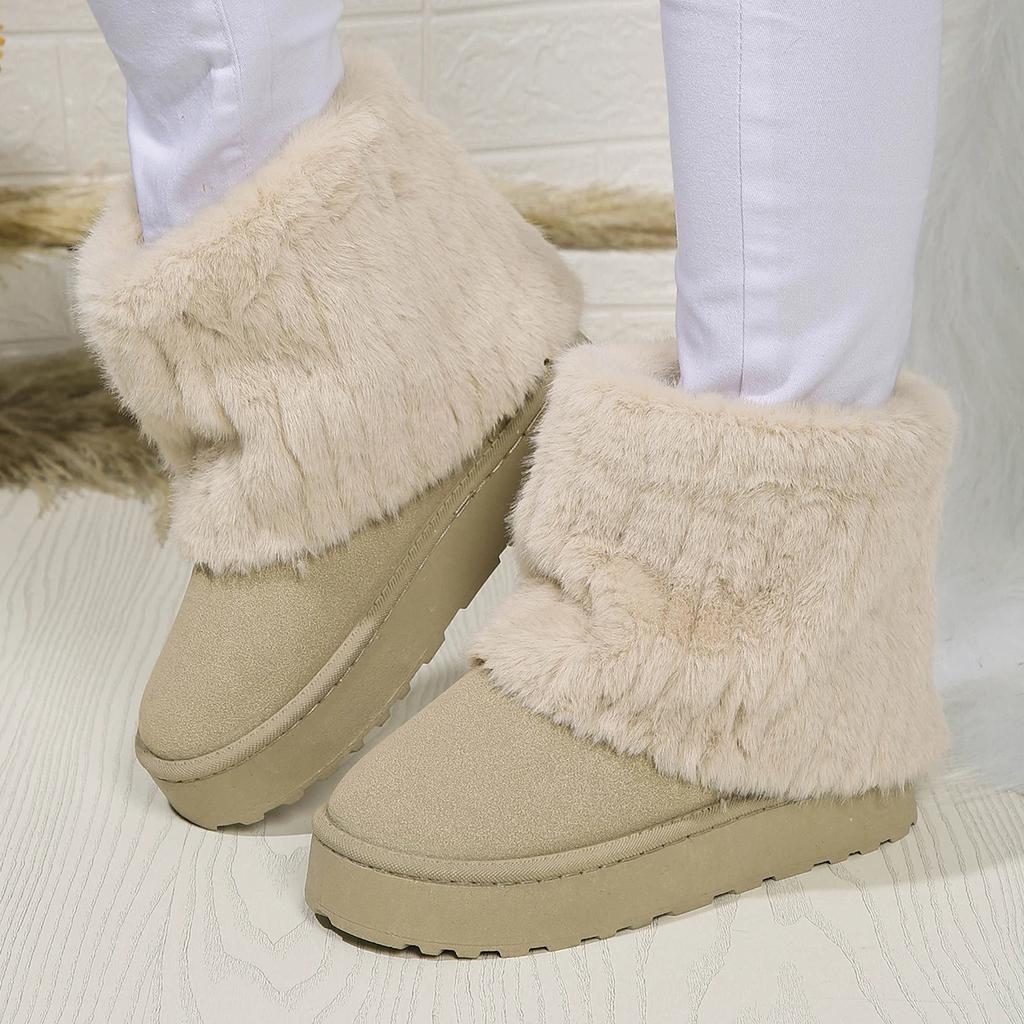 Обувь для женщин зимние женские сапоги черные с круглым носком из цельного флоксового плюша теплые на среднем каблуке водонепроницаемые повседневные зимние сапоги для женщин