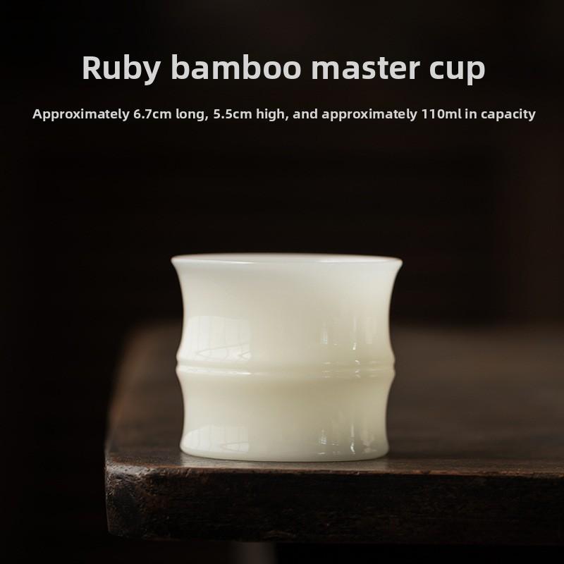 Pure Jade Porcelain Bamboo Joint Teacup Luxury Tea Bowl Water Jug Tea-tasting Smelling Cup Chazhan Master Cups Teaset Ornaments