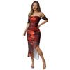 Women's Ruched Party Bodycon Midi Dress Strapless Dress Printed Backless Slit
