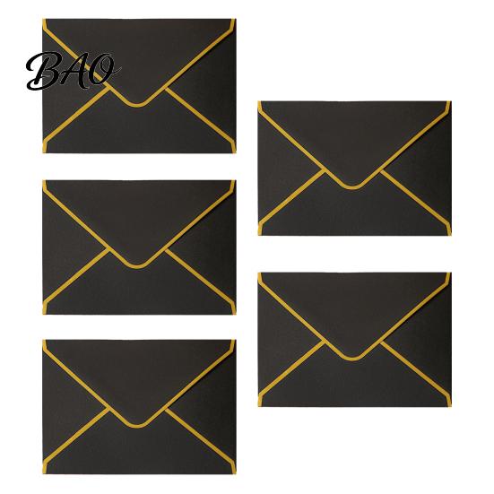 Colored Adhesive Paper Stationery 5Pcs Western Style Envelopes with Gold Foil Trim, Offset Invitation Triangular Envelope Flaps for Wedding, Greeting