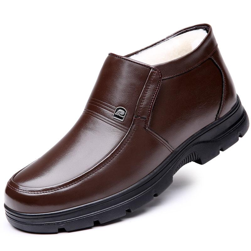 Хлопковая обувь мужская зимняя теплая с начесом утолщенная кожаная шерстяная хлопковая обувь мужская для среднего и пожилого возраста для отца обувь для отца