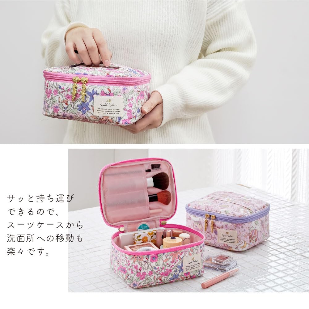 Персонажи Sanrio Hello Kitty Туалетная сумочка Макияж Цветочный Большой Сделано на Площадке Синий Пенал, Пенал, Женский, Принт, Вместимость, Милый, Кисть, Карман, Стильный,