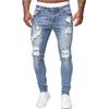 Men's Casual Stretch Jeans Fashion Personality Ripped Holes Slim Stretch Small Feet Motorcycle Jeans