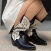 Дизайнерские осенние женские сапоги-гладиаторы до колена, модные туфли с вышивкой на толстом высоком каблуке, женские уличные длинные ботильоны