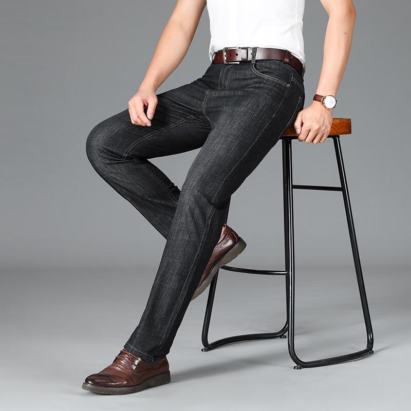 Мужские летние джинсы из эластичного денима свободного прямого кроя