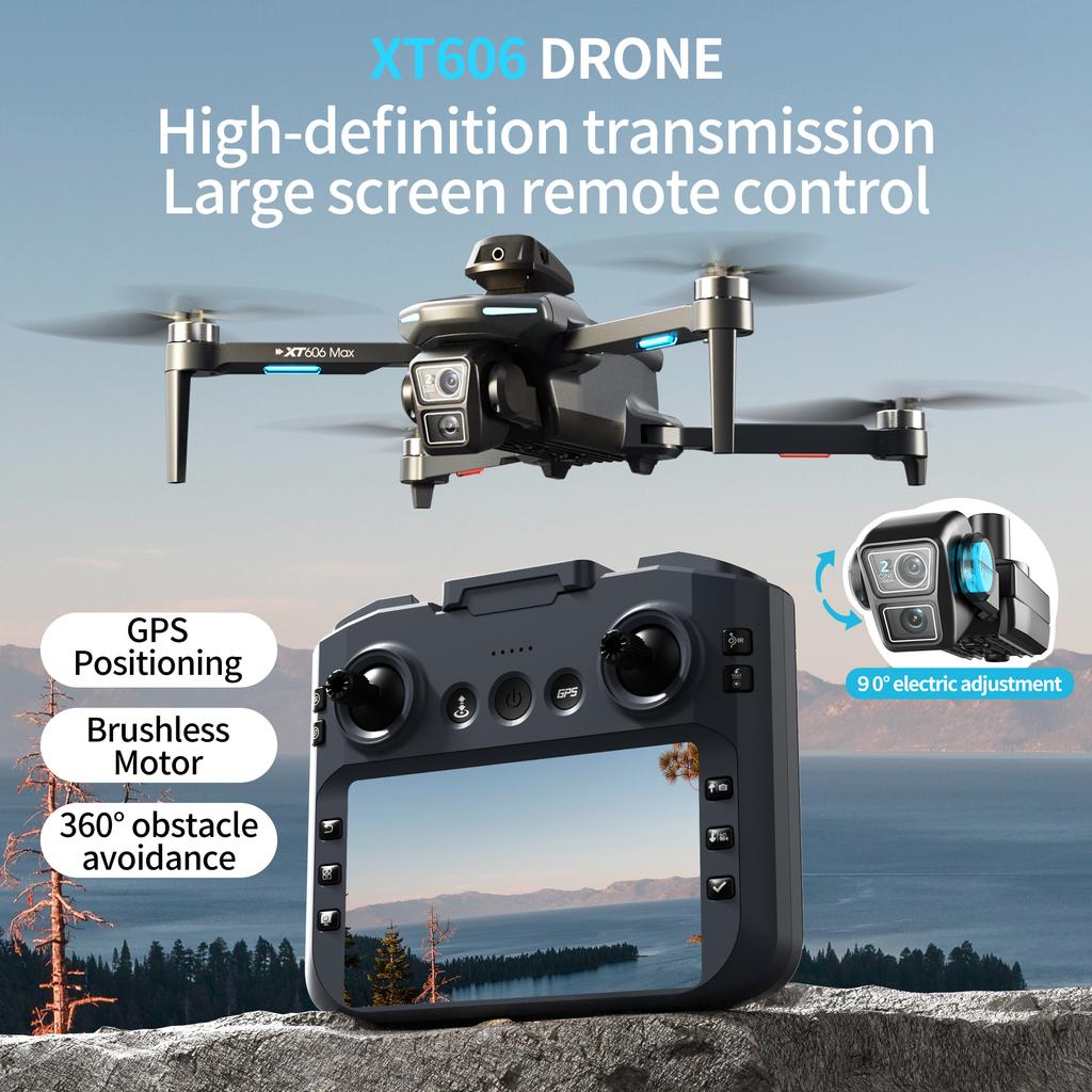XT606 Drone 4K Professinal With HD Camera Dual lens Quadcopter RC Helicopter FPV Obstacle Avoidance  Brushless motor UAV Toys