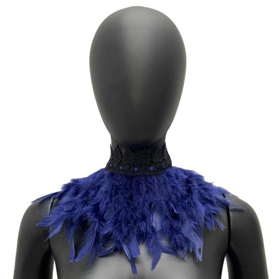 Шарф из павлиньих перьев, готическая накидка ручной работы с регулируемым кружевным поясом, цветной воротник с перьями для лица, аксессуары для танцевальной вечеринки