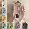 Women's Fashion Cat Print Short Sleeve T-shirt Loose Cotton Shirt Casual Loose Summer Blouse Tops Plus Size