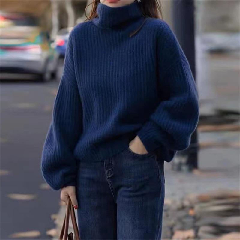 Однотонная универсальная водолазка, вязаная нижняя рубашка, женский осенне-зимний новый свободный пуловер-свитер с высоким воротом, внутренний