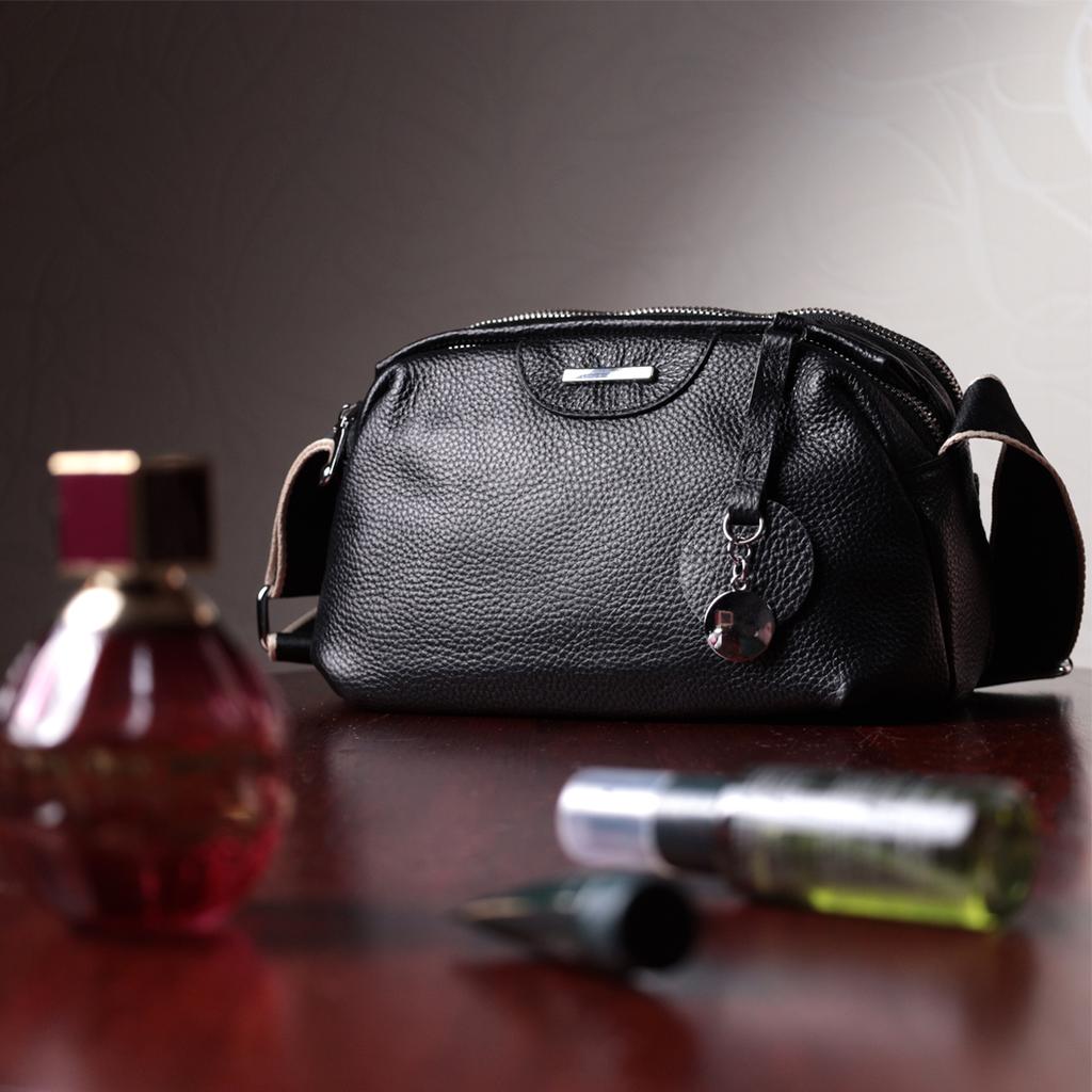 Bag with Two Compartments Made of Genuine Leather Vintage 22592 Black