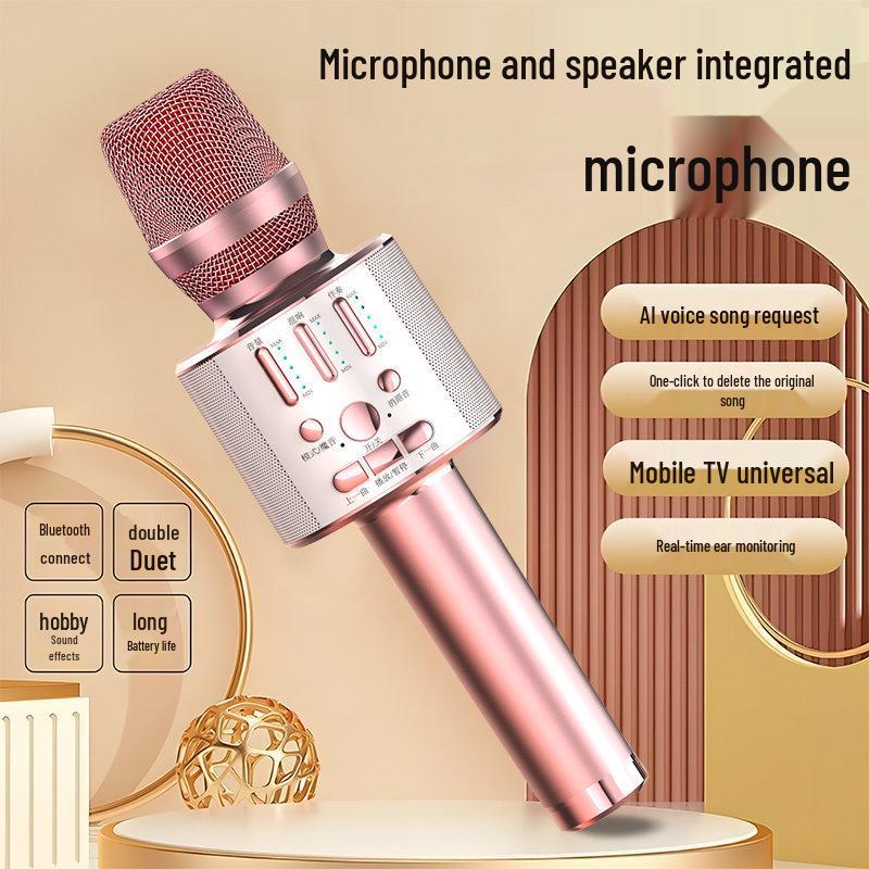 Wireless Bluetooth K-Song Microphone & Speaker with Built-in Sound Card for TV and Mobile