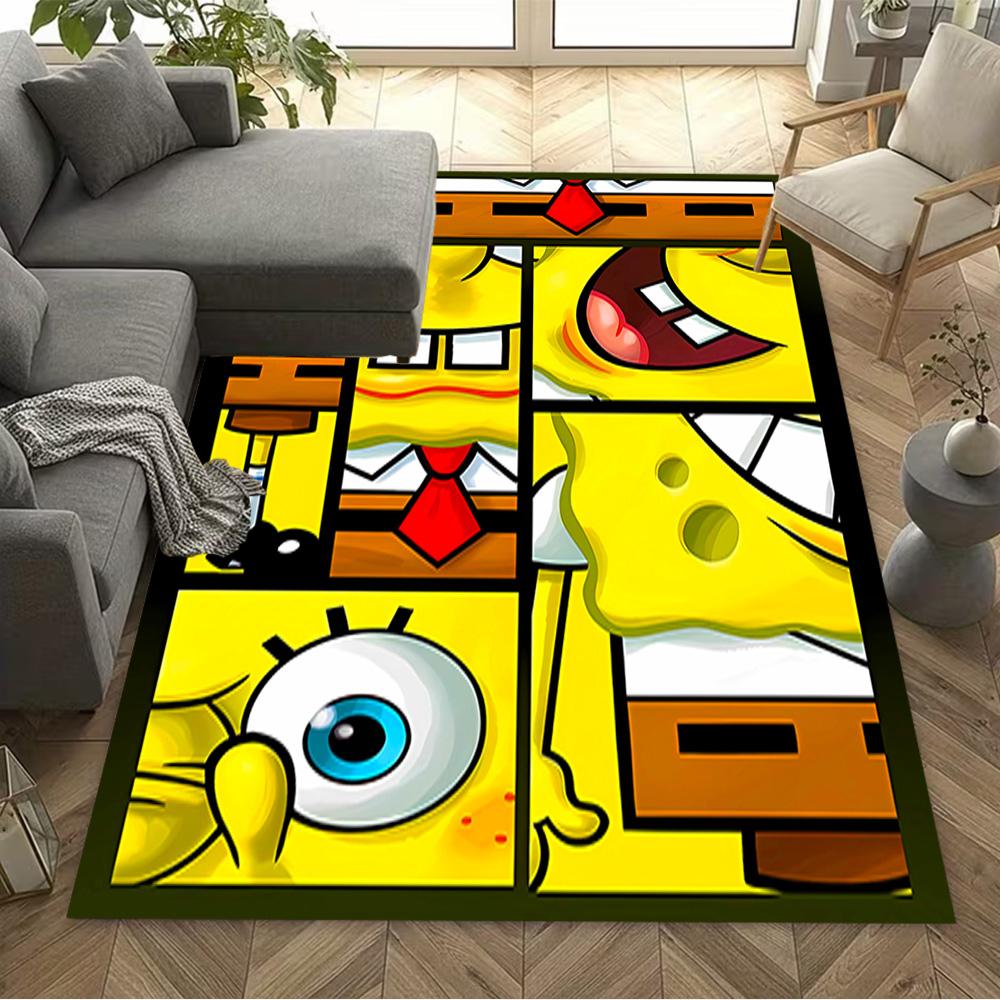 Yellow Spongebob Happiness Area Rug Design for Foyer Dining Room Study room Hallway Anti-slip Rug Decorate Offices