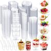 450pcs Transparent Plates Dessert Cups Spoon Fork Set Multi-Shape Plastic Ice Cream Cups Disposable Tableware Party Dining Accessories