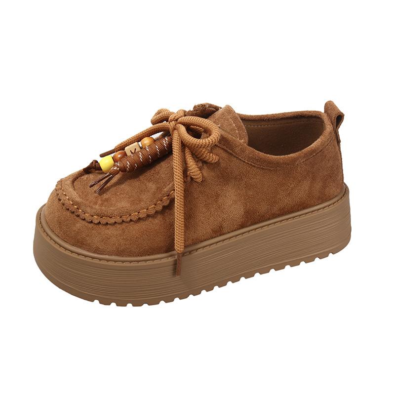 Женские осенние ботинки Boken на платформе 2025 года, новые, в стиле ретро, на шнуровке, с бисером, универсальные, на маффиновой подошве, с увеличением высоты, обувь-кенгуру