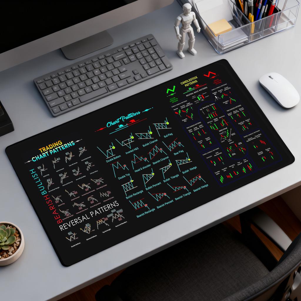Stock Market Mouse Pad, High-quality Desk Mat Featuring Chart Patterns And Candlestick Charts