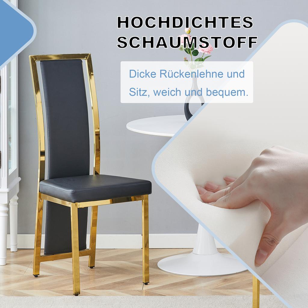 [Set of 2] European minimalist dining chairs with gold edge. Black PU leather + gold-glossy metal frame, 109 cm high, for versatile use.