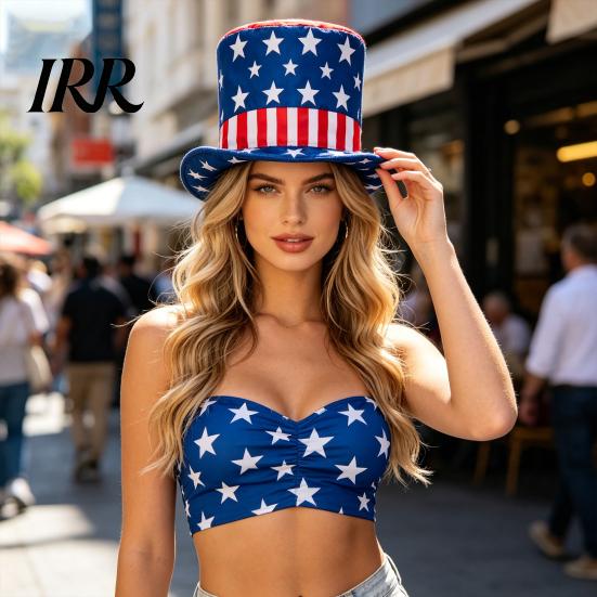 Retro Style Top Hat American Flag Hat, Uncle Costume for 4th of July, Bald Eagle Red White Blue Patriotic Party Decoration Adults, Independence