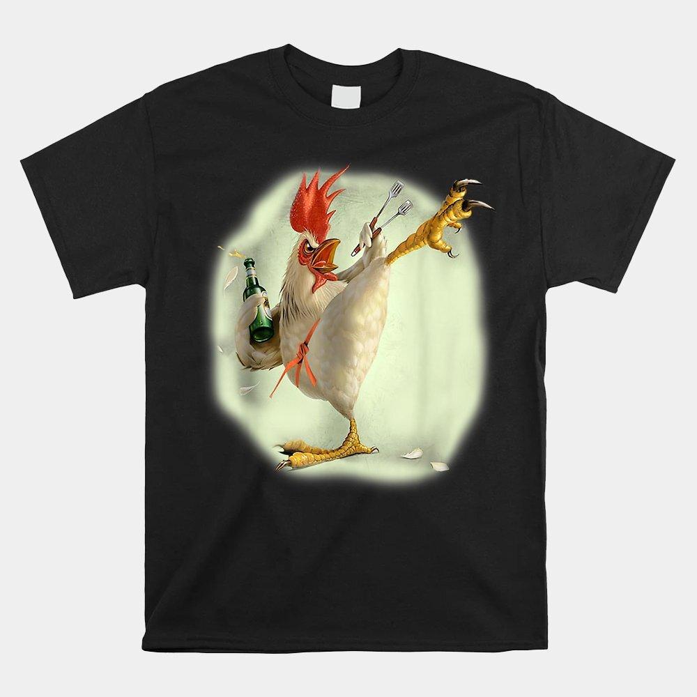Chicken Beer Karate Kick Cool Chicken Funny Chicken Farmer T-shirt Size S-5XL Unisex T-Shirt