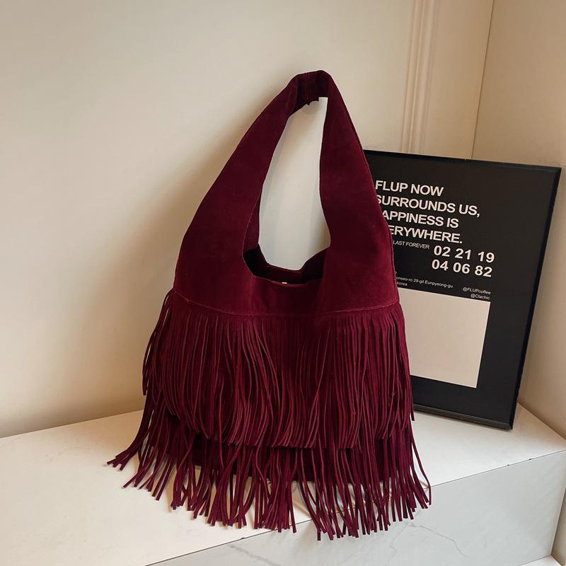 Retro Tassel Deerskin Suede Tote Bag - Women's Large Capacity Shoulder Bag, Collection