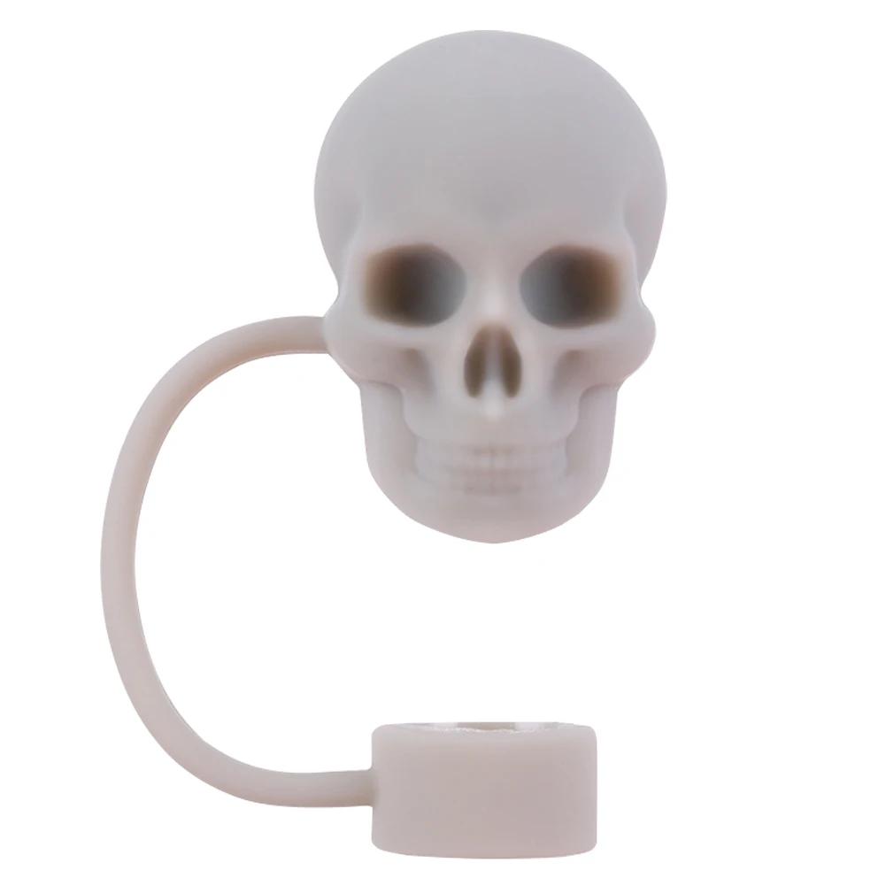 Силиконовые милые соломенные колпачки в форме черепа 10 мм, многоразовые соломенные колпачки в форме черепа на Хэллоуин для стаканов Stanley 30 и 40 унций