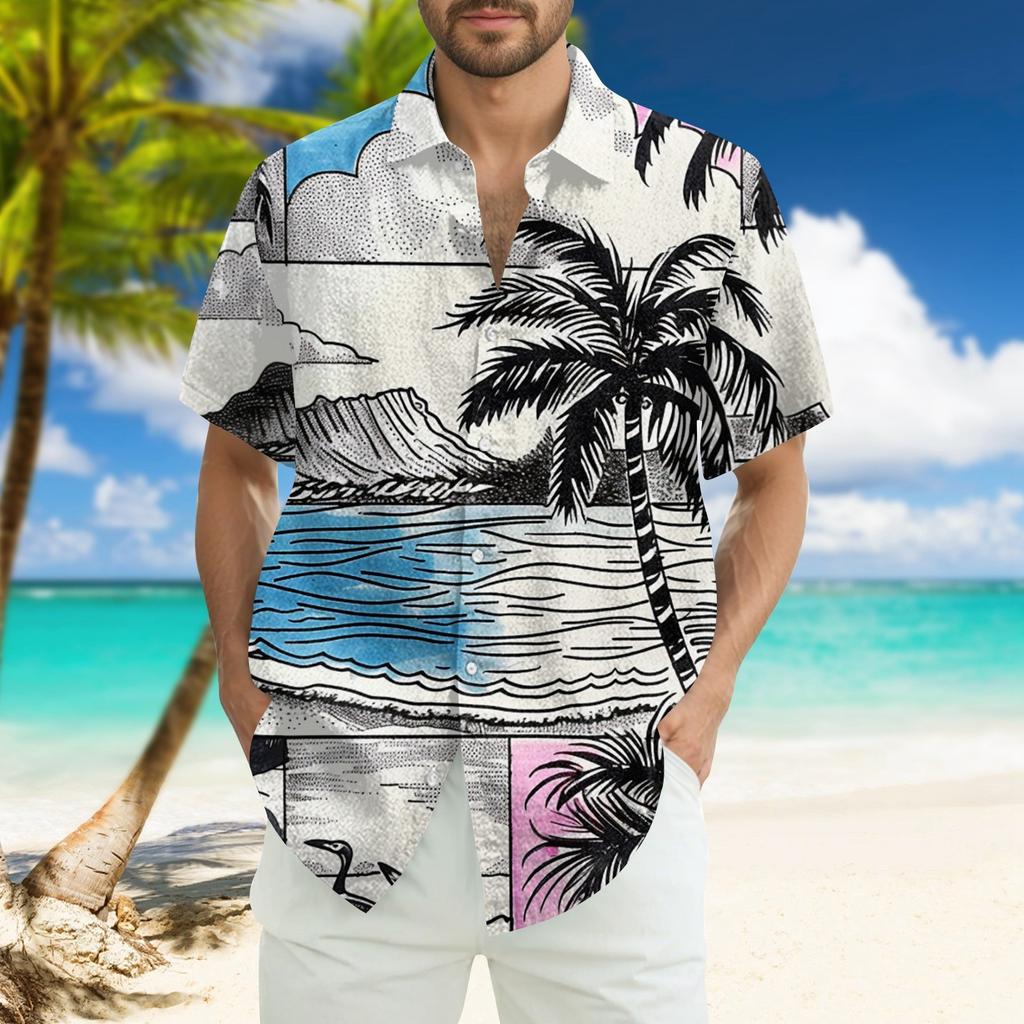Men's Fashion Loose Hawaiian Printed Short Sleeve Beach Shirt