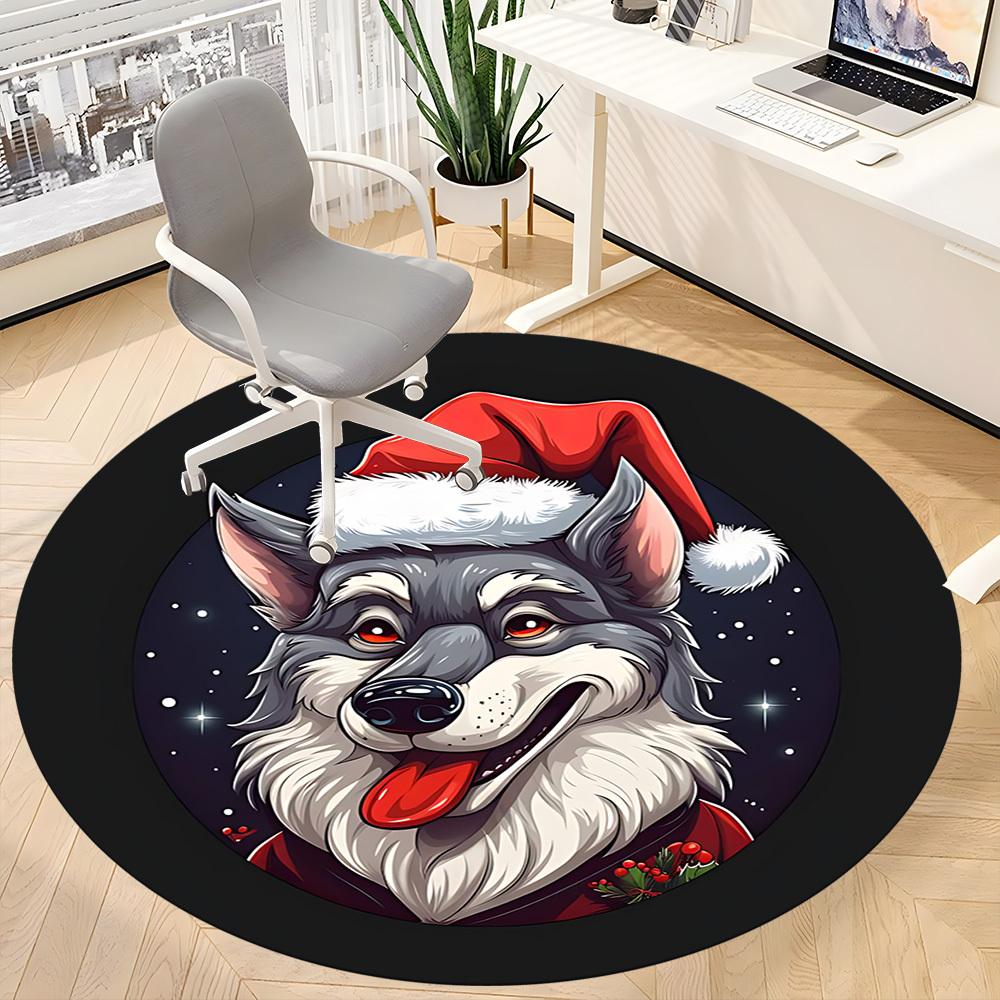 1PC Christmas Wolf Office Round Area Rug, Mat Suitable ForOffice, Under Office Chairs Bedroom Living Room Home Decor, Room Deco