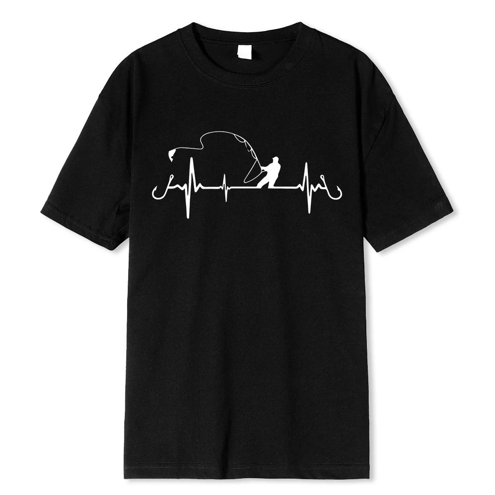 Cotton Oversize Tee Fishing Heartbeat Novelty Funny T Shirt Hip Hop Tshirt Streetwear T-Shirt Harajuku Shirt Shirt Male