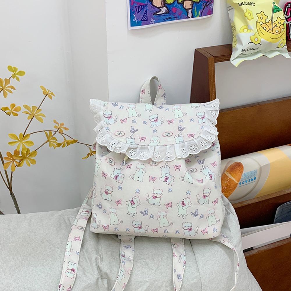 Kawaii Drawstring Backpack Outdoor Travel Schoolbag New Ruffles Backpack  for Teenager