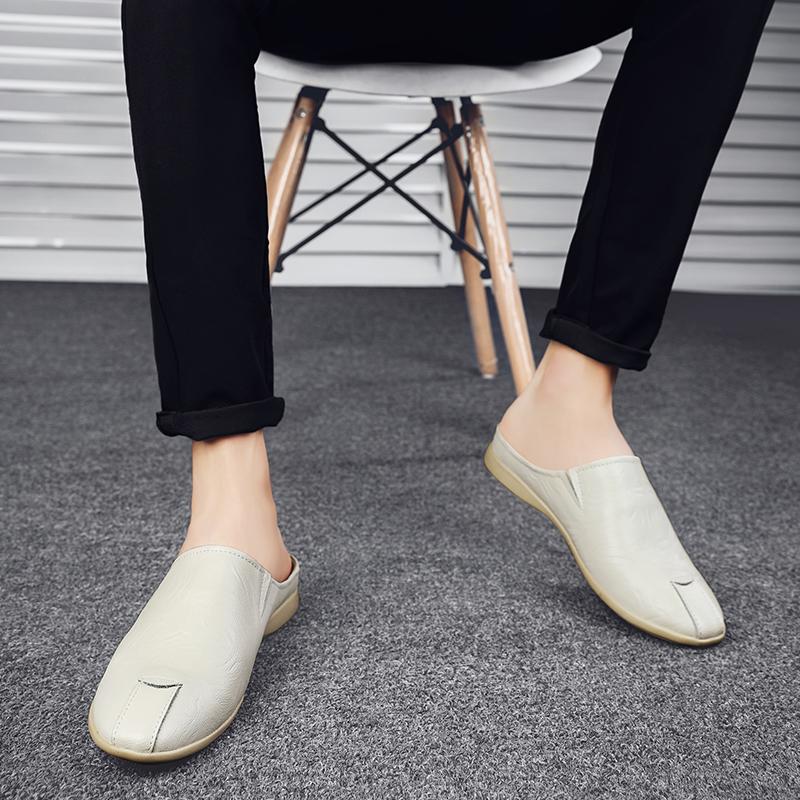 FashionHalf Shoes For Men Leather Casual Flats Italian Leisure High Quality Summer Slip On Flats Breathable Slippers Handmade Footwear