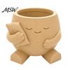 Succulent Planter Pot 3D Printed Cute Character Planter, Sleepy Face Flower with Window Sill Decorative Pillow, Mini Desktop Plant Container