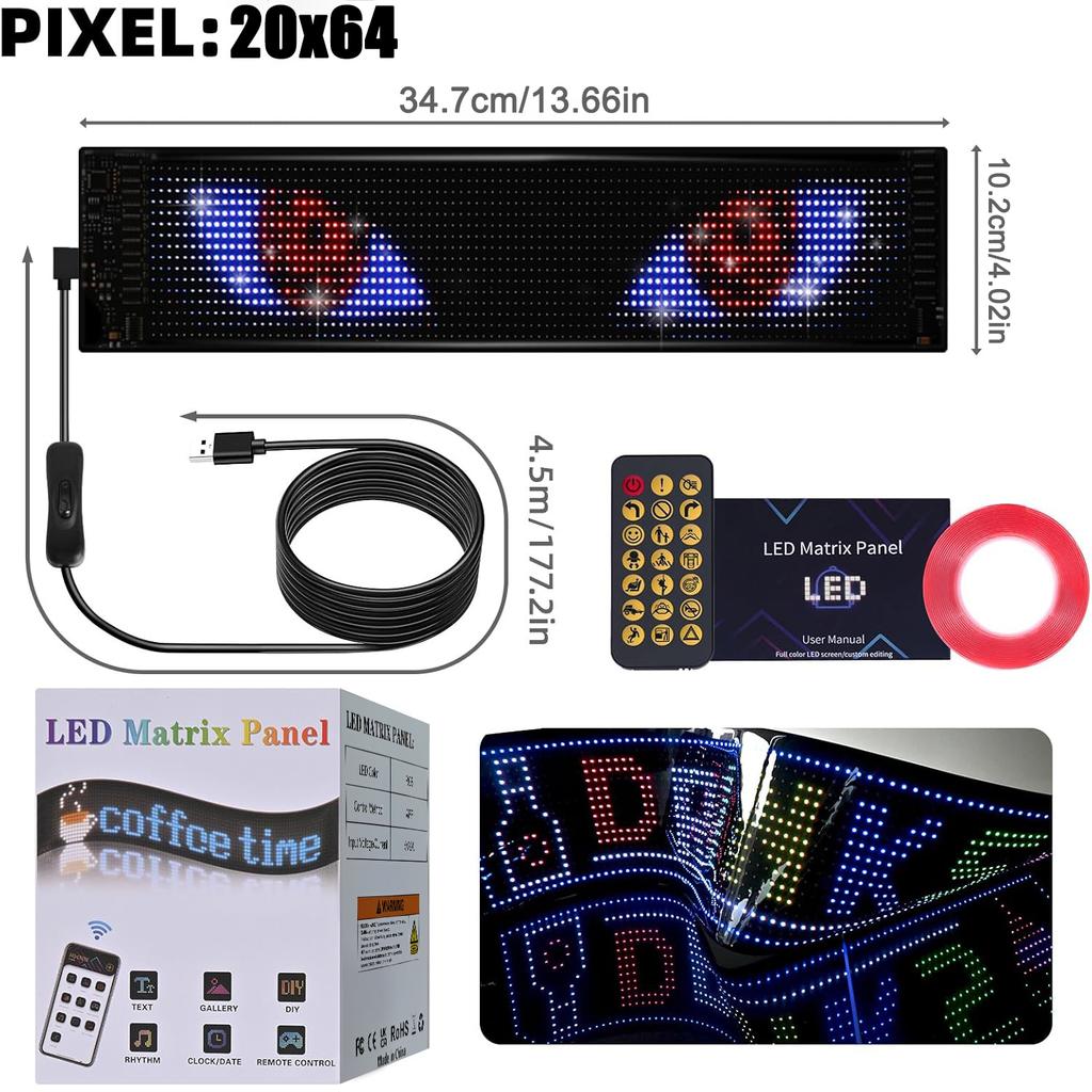 Программируемая светодиодная вывеска с бегущей строкой, вывески для магазинов, гибкая цифровая матричная панель для отображения, DIY, пользовательский текст, граффити, анимация