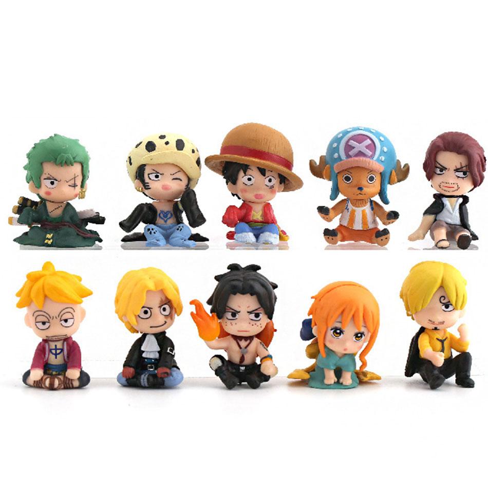 Набор из 10 шт. Фигурки Аниме One Piece Игрушки Луффи Ророноа Зоро 4 см Q-версия Фигурка Действия Кавайная Кукла Украшение для Автомобиля PVC Модель Подарок