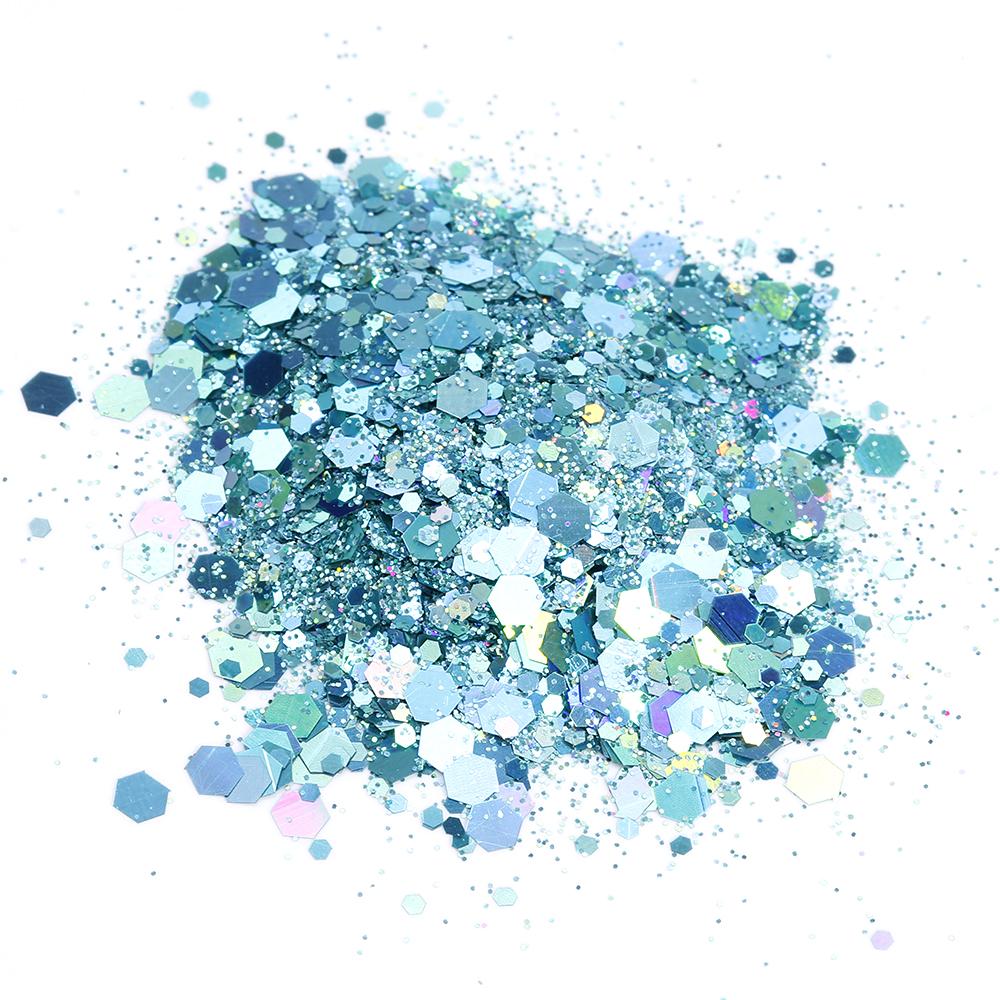 50g/bag Holographic Silver Chunky Glitter Sequins 0.2/1/2.5 Ultra-Thin Mixed Hexagon Nail Flakes Face Make Up Nail Art Glitter