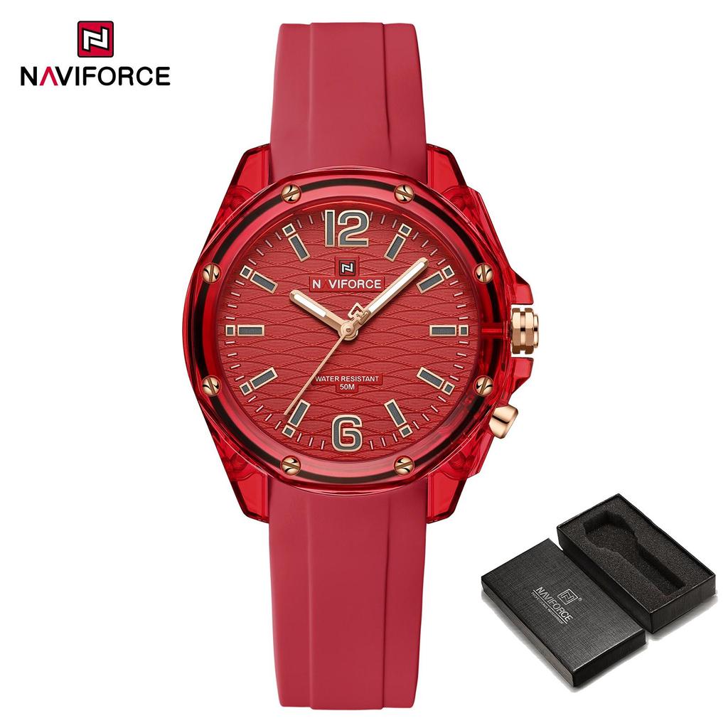 Naviforce Женские простые часы Кварцевый механизм Светящиеся стрелки Водонепроницаемость 50 м Силиконовый ремешок Легкие Женские Девичьи Повседневные Модные часы NF6103
