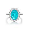 GICA GEMA 100% 925 Sterling Silver Sparkling High Carbon Diamond 10*14mm Synthetic Paraiba Tourmaline Rings For Women Fine Jewelry