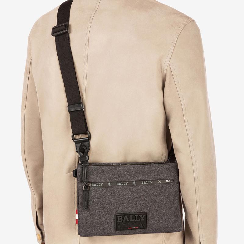 Bally Removable Shoulder Strap Zipper Closure Nylon Clutch Men clutch Gray 6236798