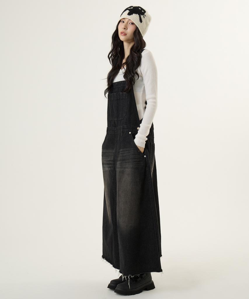 Unknown Planet Overalls Denim Long Skirt Sand Black