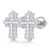 Cross Moissanite Earrings 14K White Gold Plated Studs Screw-Back Earring