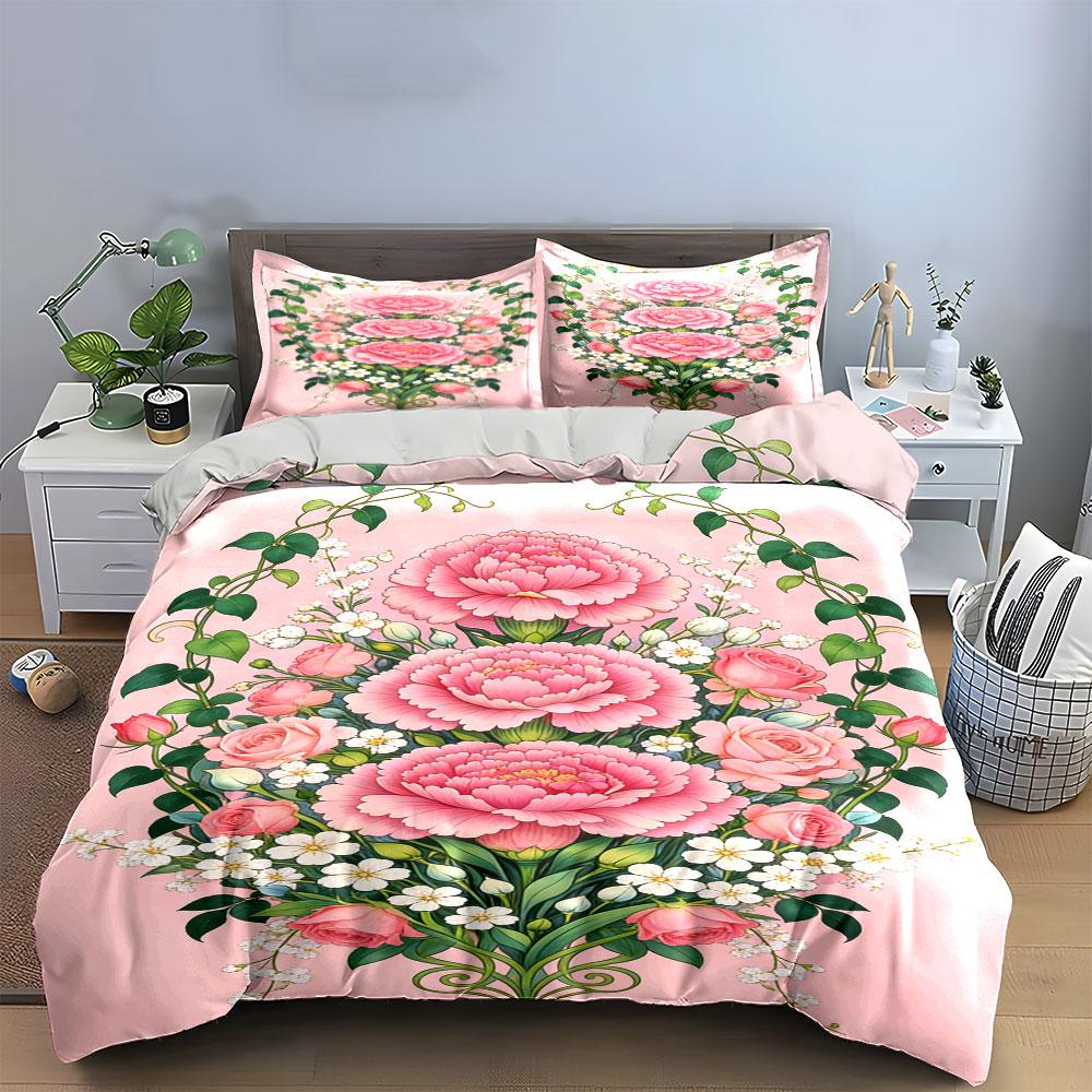 Pink roses and peonies. Bedding sets Duvet cover sets Duvet covers Pillowcases(1 * Duvet Cover 2 * Pillowcases, without duvet insert)