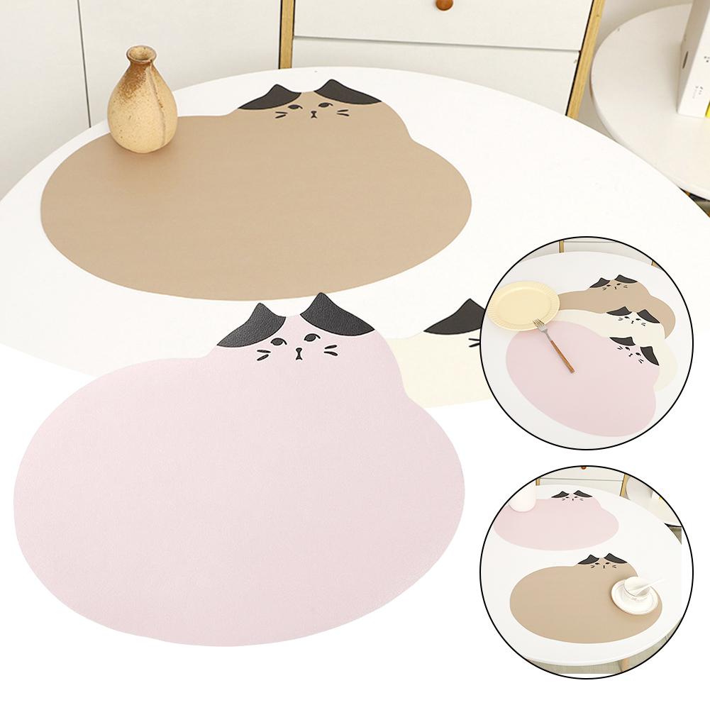 Милая мультяшная кошка, водонепроницаемая термоизолирующая подставка под тарелку из ПУ-кожи, настольный коврик
