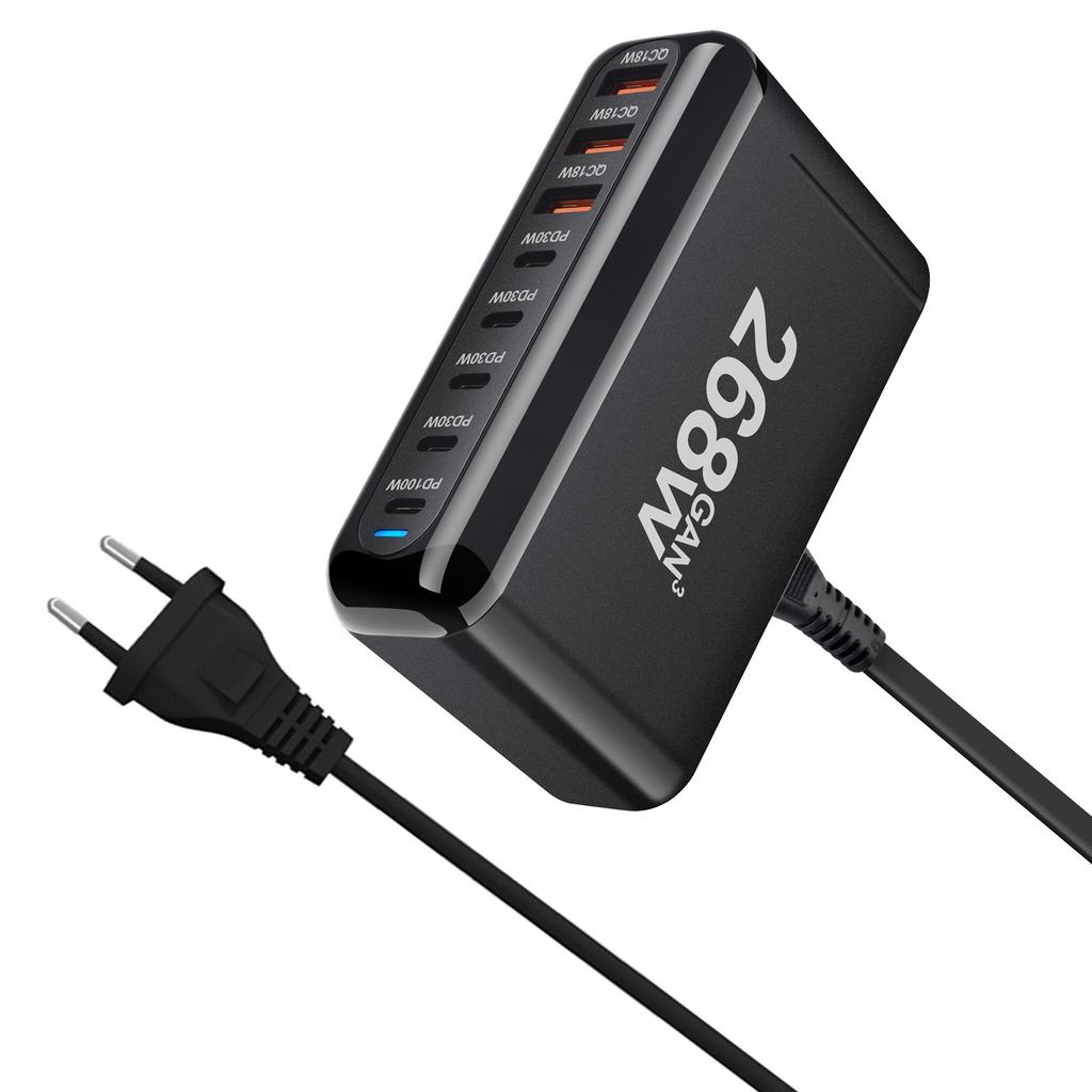 Новое быстрое зарядное устройство Gan USB C мощностью 268 Вт, 6-портовая зарядная станция-концентратор, быстрое компактное зарядное устройство GaN, адаптер питания, совместимое с M