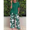 Women Summer Blouses Pants Bohemian Matching Sets Summer Tracksuit Outifits Floral Wide Leg Pants Sets Tops