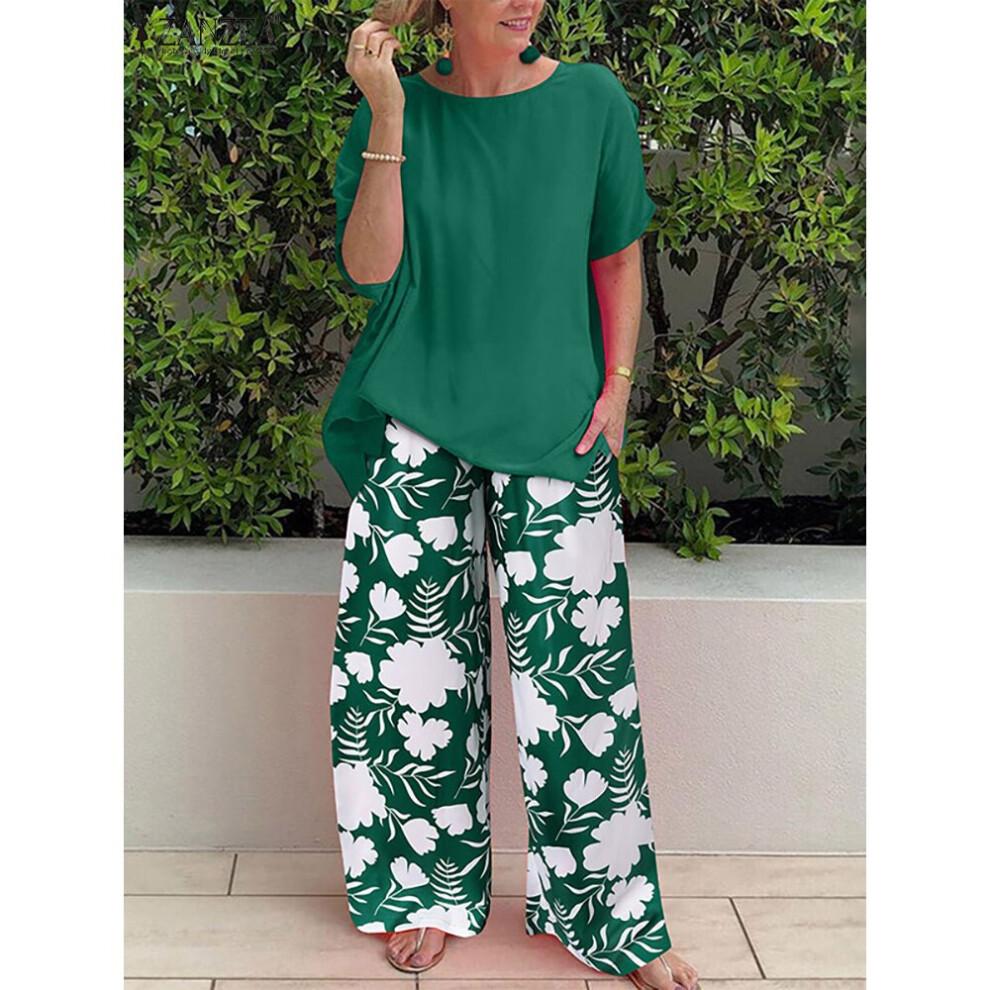 Women Summer Blouses Pants Bohemian Matching Sets Summer Tracksuit Outifits Floral Wide Leg Pants Sets Tops