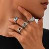 4Pcs Gold Silver Colored Gemstone Rings Irregular Exaggerate Rings Rhinestone Open Ring  Women
