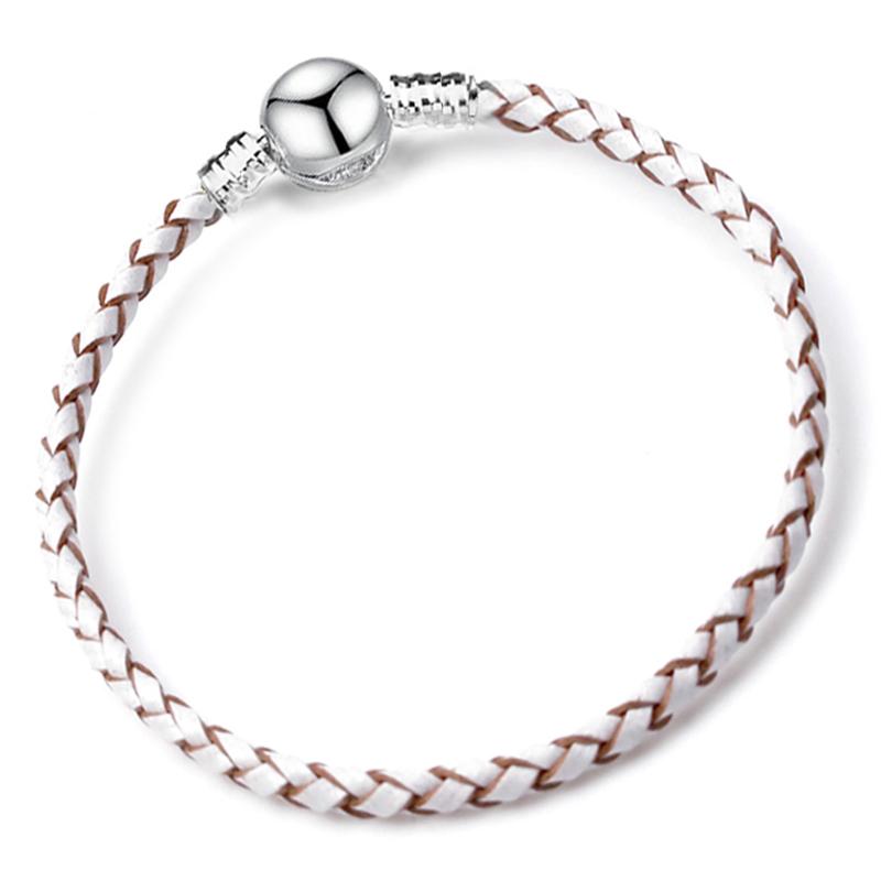 Silver Color Round Clasp Shaped Leather Chain Charm Bracelet Fit Beads DIY Brand Bracelet Bangle for Women Men Gift Dropshipping