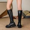 Обувь женская 2024 года, горячая распродажа, женские сапоги до колена, современные сапоги из искусственной кожи, женские, с молнией сбоку, круглым носком, на шнуровке, с ажурным каблуком, женские