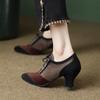 Fashion 2025 New Spring Autumn Retro Mature Women Pumps Office Ladies High-heeled Lace-Up Genuine Leather Suede Shoes Woman High Quality