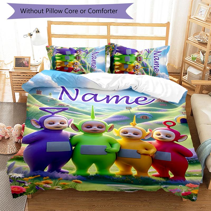3pcs Teletubbies3 Cover Set - Personalized Name, HD Printed Bedding with 1 Cover and 2 Pillowcases - Perfect for Home Decor, Easy Care