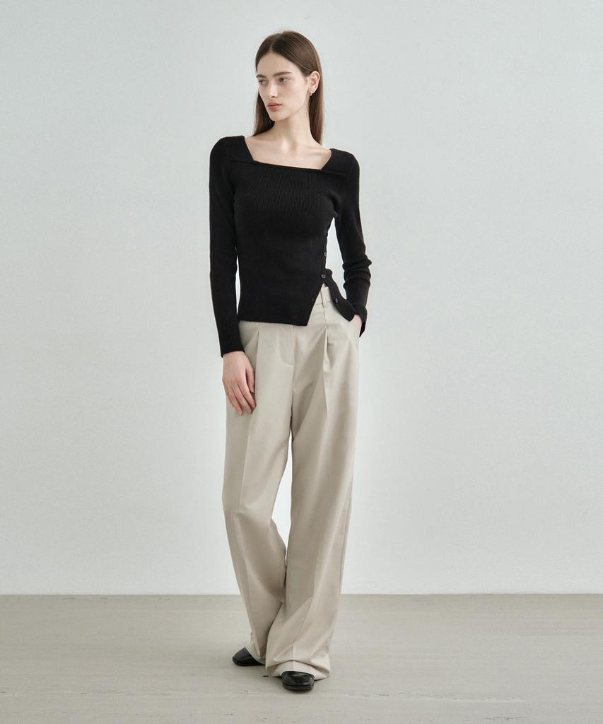 MONGDOL Однотонные широкие брюки со складками Бежевые Mdpt025Beige